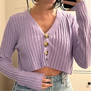 Urban Outfitters ‘Rose’ Ribbed Cropped Cardigan purple